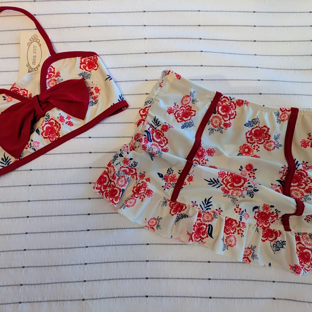 Joyfolie Floral Swimwear with Red and Blue Accents